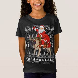 Xmas Holiday Ugly Santa Riding English Mastiff Dog T-Shirt