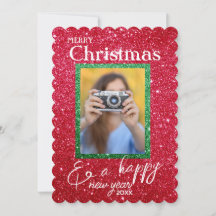 Xmas Holidays Glitter Photo Christmas Card