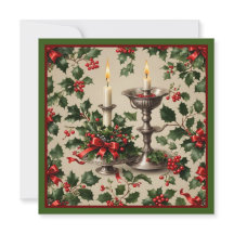 Xmas Holly and Candles Fantasy greeting card