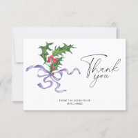 Xmas holly branch bridal shower thank you card
