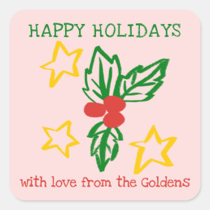 Xmas Holly Doodle CHRISTMAS Holiday To From Label