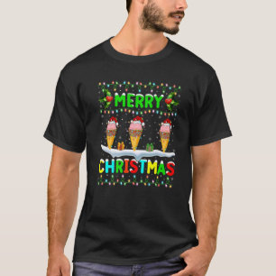 Xmas Ice Cream Lighting Santa Hat Merry Christmas T-Shirt