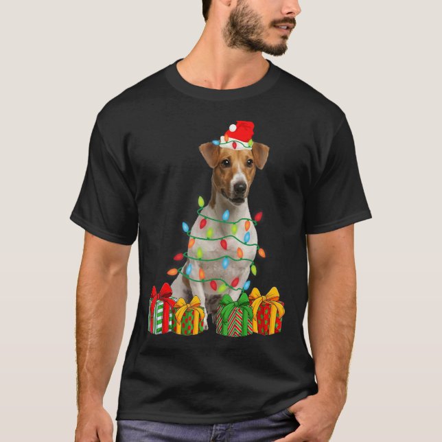 Xmas Jack Russell Terrier Dog Christmas Lights Pup T-Shirt (Front)