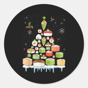 Xmas Japanese Sushi Christmas Tree Holiday Pajama  Classic Round Sticker