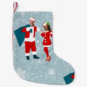 xmas joe biden santa kamala harris icy snowflakes small christmas stocking