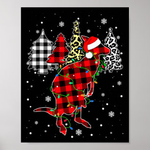 Xmas Kangaroo Animals Christmas Buffalo Plaid Leop Poster