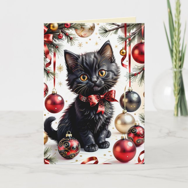 Xmas Kitty & Baubles No.1 Card (Front)