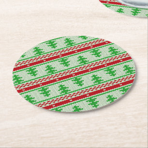 Xmas knitting seamless pattern 2 + your ideas round paper coaster