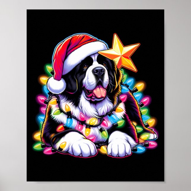 Xmas Landseer Newfoundland Dog Tangled Christmas L Poster (Front)