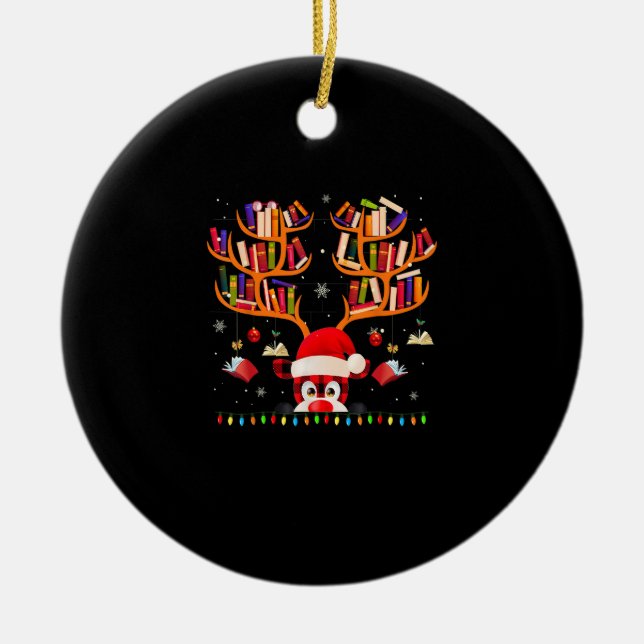 Xmas Light Book Lover Librarian Library Books Rein Ceramic Tree Decoration (Front)
