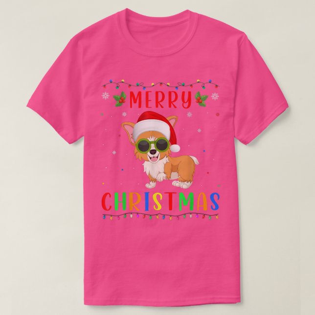 Xmas Light Corgi Dog Design Matching Christmas Paj T-Shirt (Design Front)