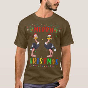 Xmas Light Ostriches Design Matching Christmas Paj T-Shirt