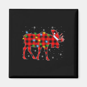 Xmas Lighting Buffalo Plaid Santa Moose Christmas Magnet