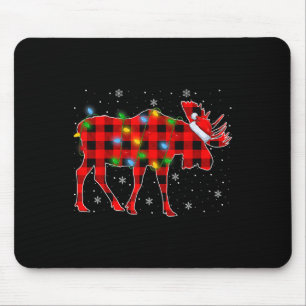 Xmas Lighting Buffalo Plaid Santa Moose Christmas  Mouse Pad