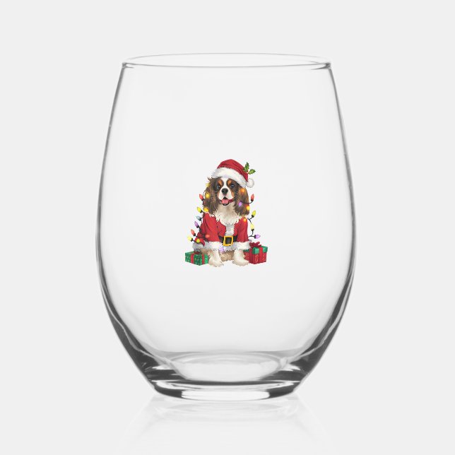 Xmas Lighting Cavalier King Charles Spaniel Dog Ch Stemless Wine Glass (Front)