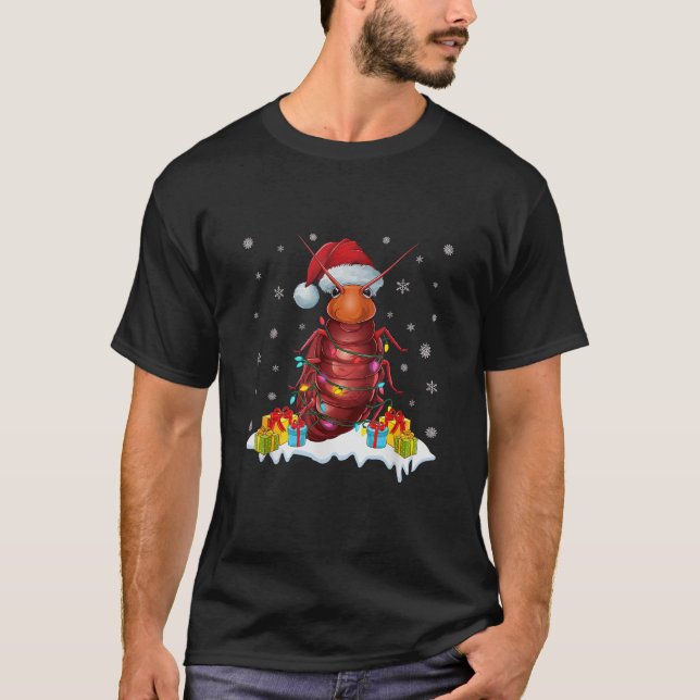 Xmas Lighting Cockroach Wearing Santa Hat Ugly Chr T-Shirt (Front)