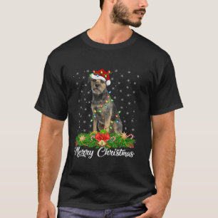 Xmas Lighting Decor Santa Hat Border Terrier Dog C T-Shirt