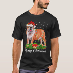 Xmas Lighting Decor Santa Hat English Bulldog Chri T-Shirt