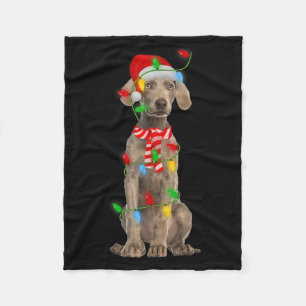 Xmas Lighting Holiday Santa Weimaraner Dog Christm Fleece Blanket
