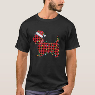 Xmas Lighting Matching Buffalo Plaid Scottie Dog C T-Shirt