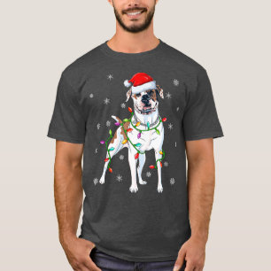 Xmas Lighting Matching Santa Hat American Bulldog T-Shirt