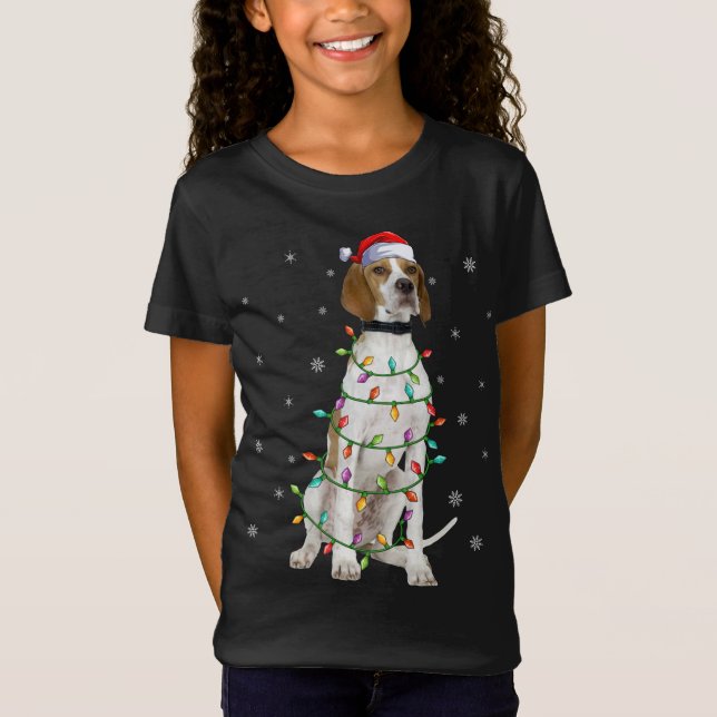 Xmas Lighting Matching Santa Hat English Pointer C T-Shirt (Front)