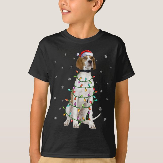 Xmas Lighting Matching Santa Hat English Pointer C T-Shirt (Front)