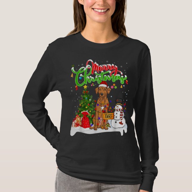 Xmas Lighting Matching Santa Rhodesian Ridgeback D T-Shirt (Front)