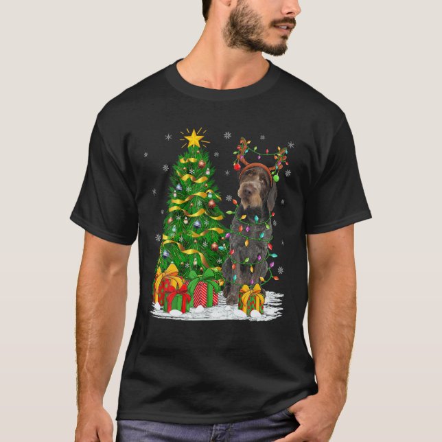 Xmas Lighting Reindeer German Wirehaired Pointer C T-Shirt (Front)