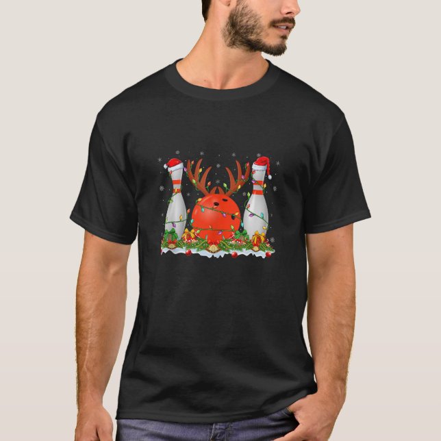 Xmas Lighting Reindeer Santa Bowling Christmas Tan T-Shirt (Front)