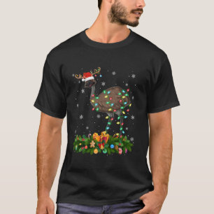 Xmas Lighting Reindeer Santa Hat Emu Bird Christma T-Shirt