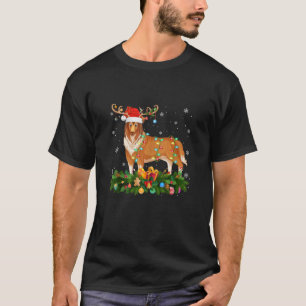 Xmas Lighting Reindeer Santa Hat Rough Collie Dog  T-Shirt