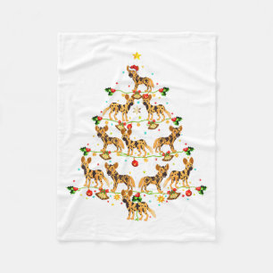Xmas Lighting Santa African Wild Dog Christmas Tre Fleece Blanket