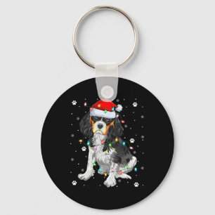 Xmas Lighting Santa Cavalier King Charles Spaniel Key Ring