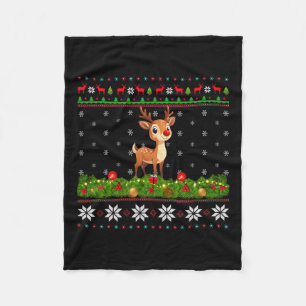 Xmas Lighting Santa Christmas Reindeer  Fleece Blanket