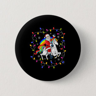 Xmas Lighting Santa Claus Riding Flying Unicorn Ch 6 Cm Round Badge