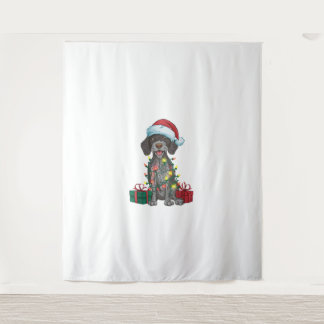 Xmas Lighting Santa German Wirehaired Pointer Dog  Tapestry