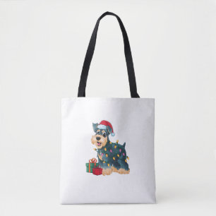 Xmas Lighting Santa Giant Schnauzer Dog Christmas Tote Bag