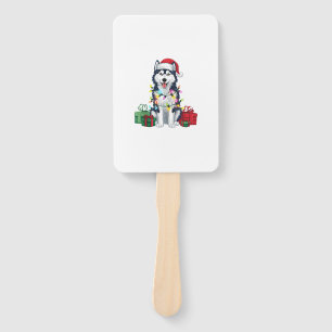 Xmas Lighting Santa Hat Alaskan Husky Dog Christma Hand Fan