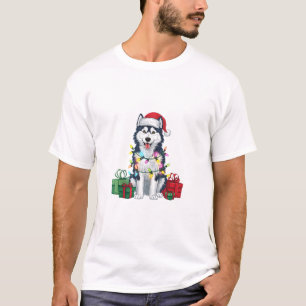 Xmas Lighting Santa Hat Alaskan Husky Dog Christma T-Shirt