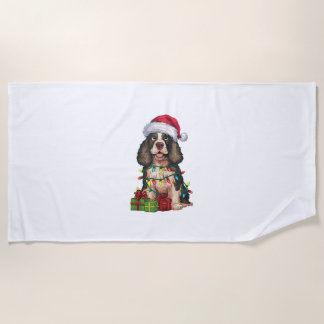 Xmas Lighting Santa Hat Alaskan Malamute Dog Chris Beach Towel