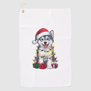 Xmas Lighting Santa Hat Alaskan Malamute Dog Chris Golf Towel