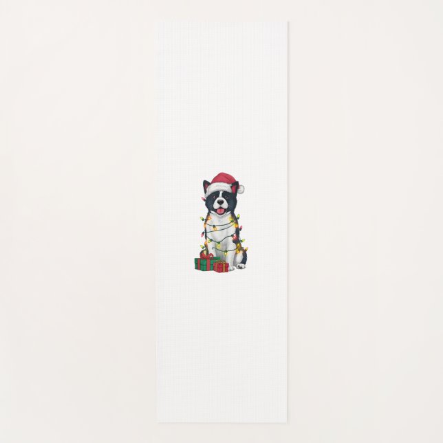 Xmas Lighting Santa Hat American Akita Dog Christm Yoga Mat (Front)