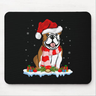 Xmas Lighting Santa Hat American Bulldog Christmas Mouse Pad