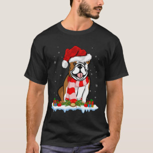 Xmas Lighting Santa Hat American Bulldog Christmas T-Shirt