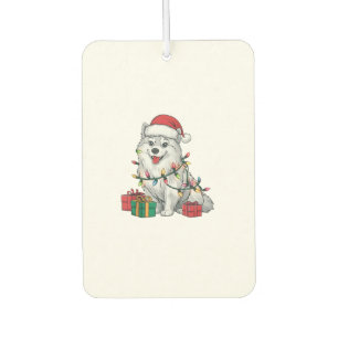 Xmas Lighting Santa Hat American Eskimo Dog Christ Car Air Freshener