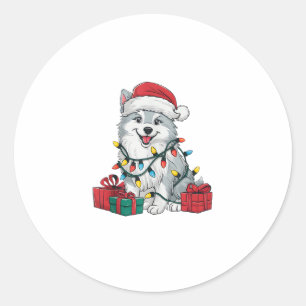 Xmas Lighting Santa Hat American Eskimo Dog Christ Classic Round Sticker