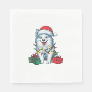 Xmas Lighting Santa Hat American Eskimo Dog Christ Napkin
