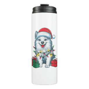 Xmas Lighting Santa Hat American Eskimo Dog Christ Thermal Tumbler