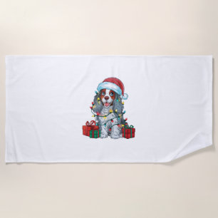 Xmas Lighting Santa Hat American Water Spaniel Dog Beach Towel